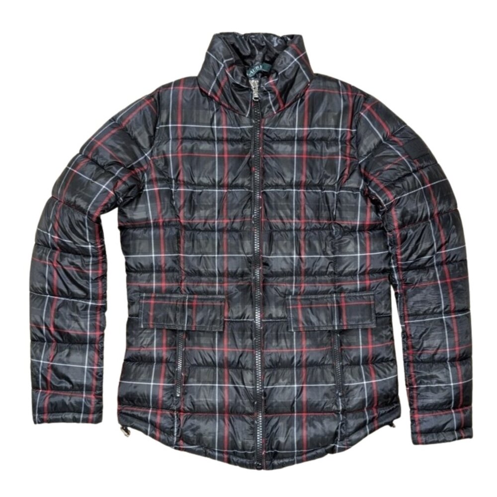 Lauren Ralph Lauren Plaid Puffer Jacket Women's Size XS Black